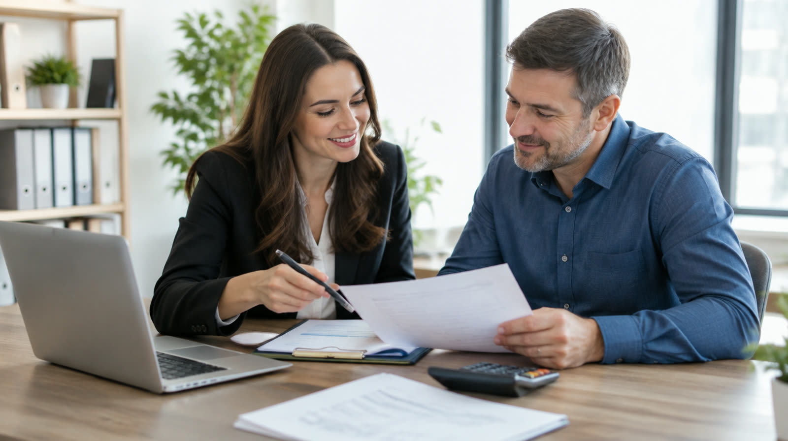 An accountant and a client reviewing documents together